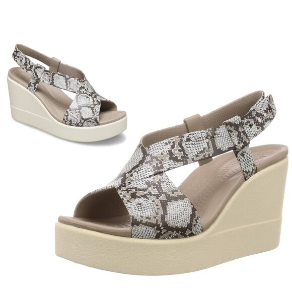 Size 11 Crocs Brooklyn High Wedge Sandals Shoes Snake Print Womens Summer - Picture 2 of 2